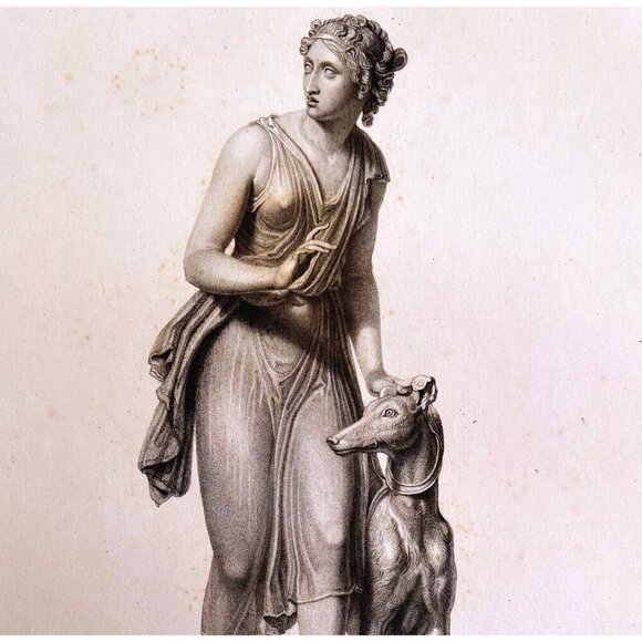 Arethusa 1834 Engraving Carew Victorian Art Greyhound Mythology DWBB3 - Picture 1 of 2